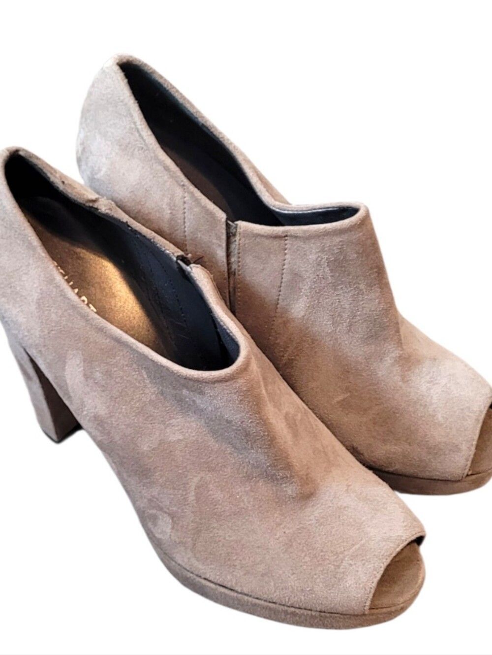 Stuart Weitzman Women’s Cool Taupe Suede Peep-Toe Block Heel Booties Size US 7